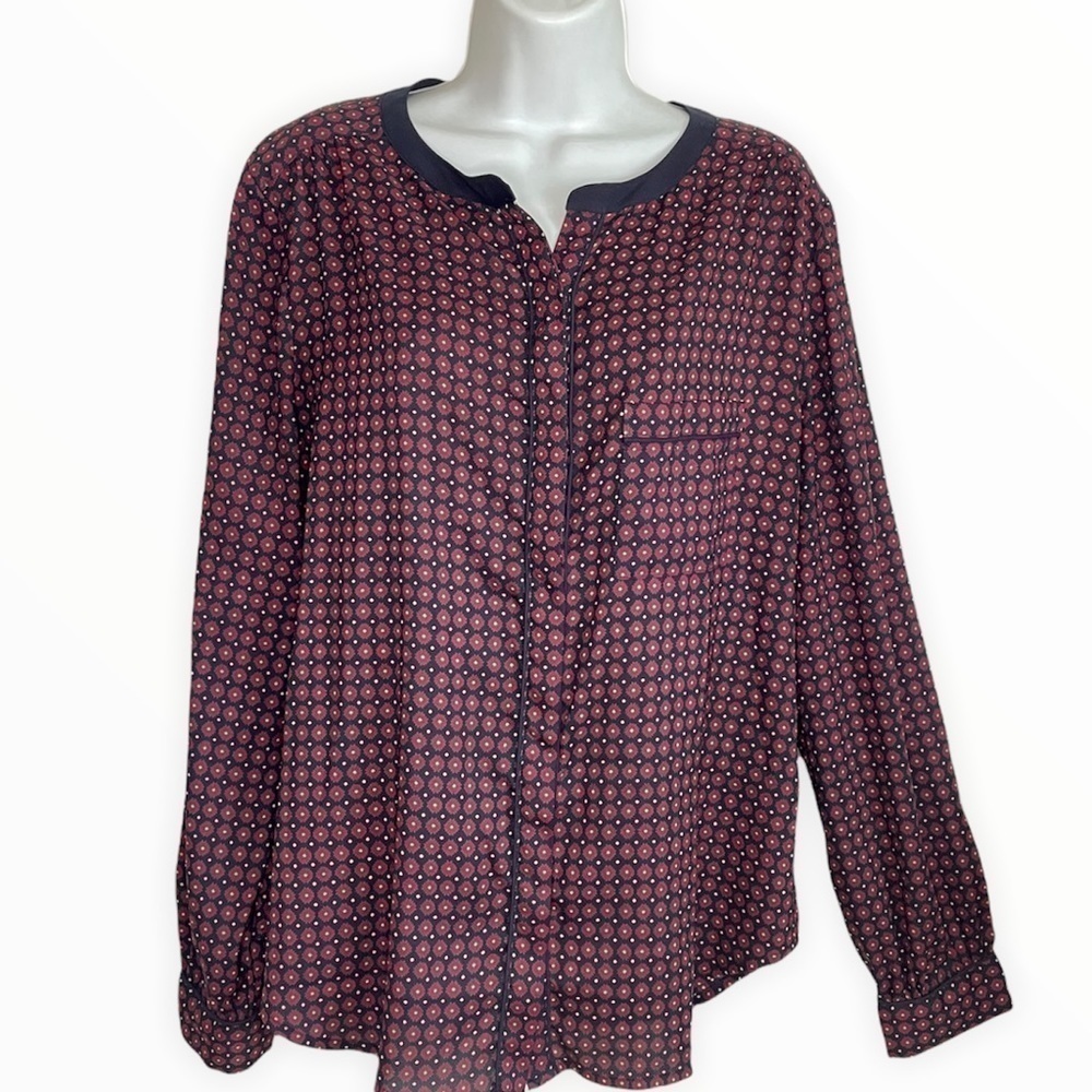 Loft button-up top Black Red Floral long sleeve